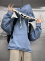 Women's Spring Autumn Drawstring Hoodie Long Sleeve Shark Hooded Sweatshirt with One Pocket. 