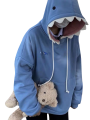 Women's Spring Autumn Drawstring Hoodie Long Sleeve Shark Hooded Sweatshirt with One Pocket. 