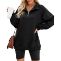 Women Pullover Sweatshirts Solid Color Casual Loose Long Sleeve 1/3 Zip T-shirt Tops Autumn Streetwear.