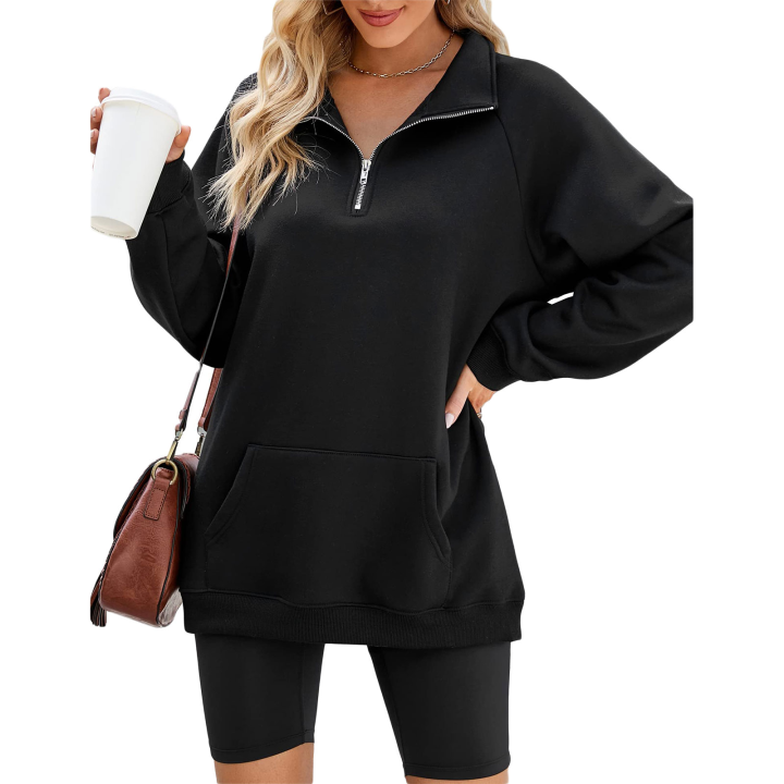 Women%20Pullover%20Sweatshirts%20Solid%20Color%20Casual%20Loose%20Long%20Sleeve%201/3%20Zip%20T-shirt%20Tops%20Autumn%20Streetwear%20-%20Image%209