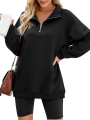 Women Pullover Sweatshirts Solid Color Casual Loose Long Sleeve 1/3 Zip T-shirt Tops Autumn Streetwear.