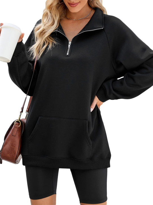 Women%20Pullover%20Sweatshirts%20Solid%20Color%20Casual%20Loose%20Long%20Sleeve%201/3%20Zip%20T-shirt%20Tops%20Autumn%20Streetwear%20-%20Image%207