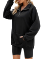 Women Pullover Sweatshirts Solid Color Casual Loose Long Sleeve 1/3 Zip T-shirt Tops Autumn Streetwear.