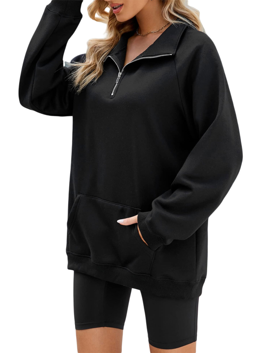 Women%20Pullover%20Sweatshirts%20Solid%20Color%20Casual%20Loose%20Long%20Sleeve%201/3%20Zip%20T-shirt%20Tops%20Autumn%20Streetwear%20-%20Image%206