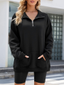 Women Pullover Sweatshirts Solid Color Casual Loose Long Sleeve 1/3 Zip T-shirt Tops Autumn Streetwear.