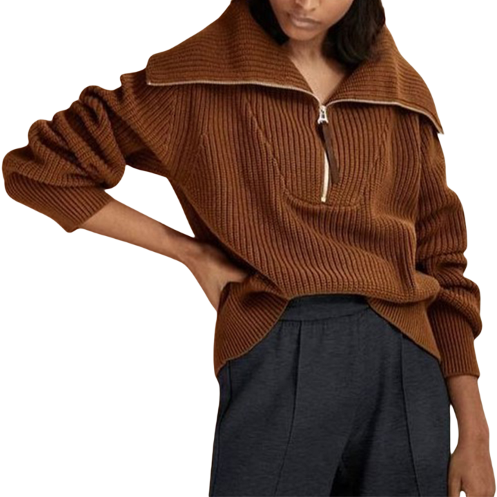 Women%20Sweater%20Knit%20Pullover%20Long%20Sleeve%20Turtleneck%20Zipped%20Solid%20Winter%20Casual%20Daily%20Tops%20-%20Image%202