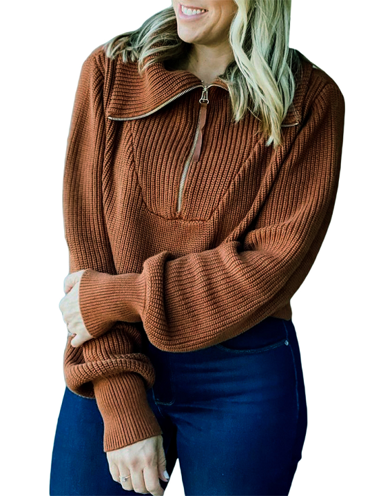 Women%20Sweater%20Knit%20Pullover%20Long%20Sleeve%20Turtleneck%20Zipped%20Solid%20Winter%20Casual%20Daily%20Tops%20-%20Image%206