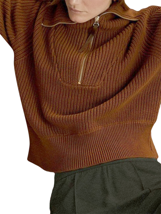 Women%20Sweater%20Knit%20Pullover%20Long%20Sleeve%20Turtleneck%20Zipped%20Solid%20Winter%20Casual%20Daily%20Tops%20-%20Image%205