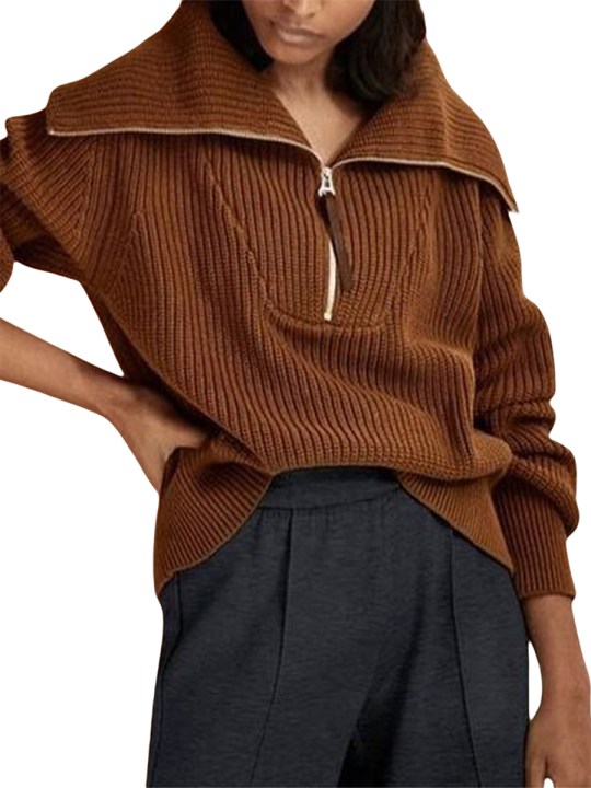 Women%20Sweater%20Knit%20Pullover%20Long%20Sleeve%20Turtleneck%20Zipped%20Solid%20Winter%20Casual%20Daily%20Tops%20-%20Image%204