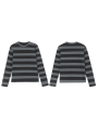 Women Knit Basic Shirt Autumn Casual Grey Black Striped Long Sleeve Round Neck Tops Club Streetwear. 
