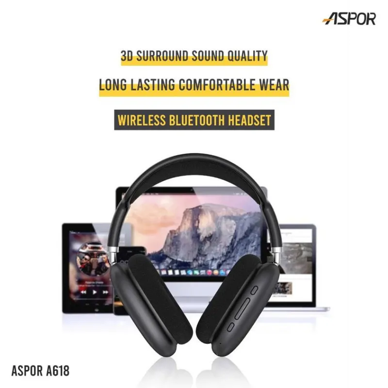 Aspor A618 Wireless Bluetooth Headset with 3D Surround Sound 20