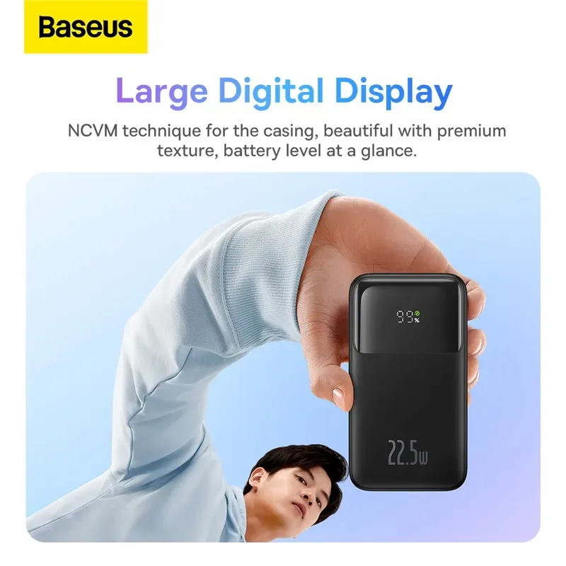 Baseus Power Bank 20000mAh 22.5W Built-in Lightning & Type-C Cable Comet Series Digital Display Fast Charge Power Bank- Maxmind | Daraz.com.bd