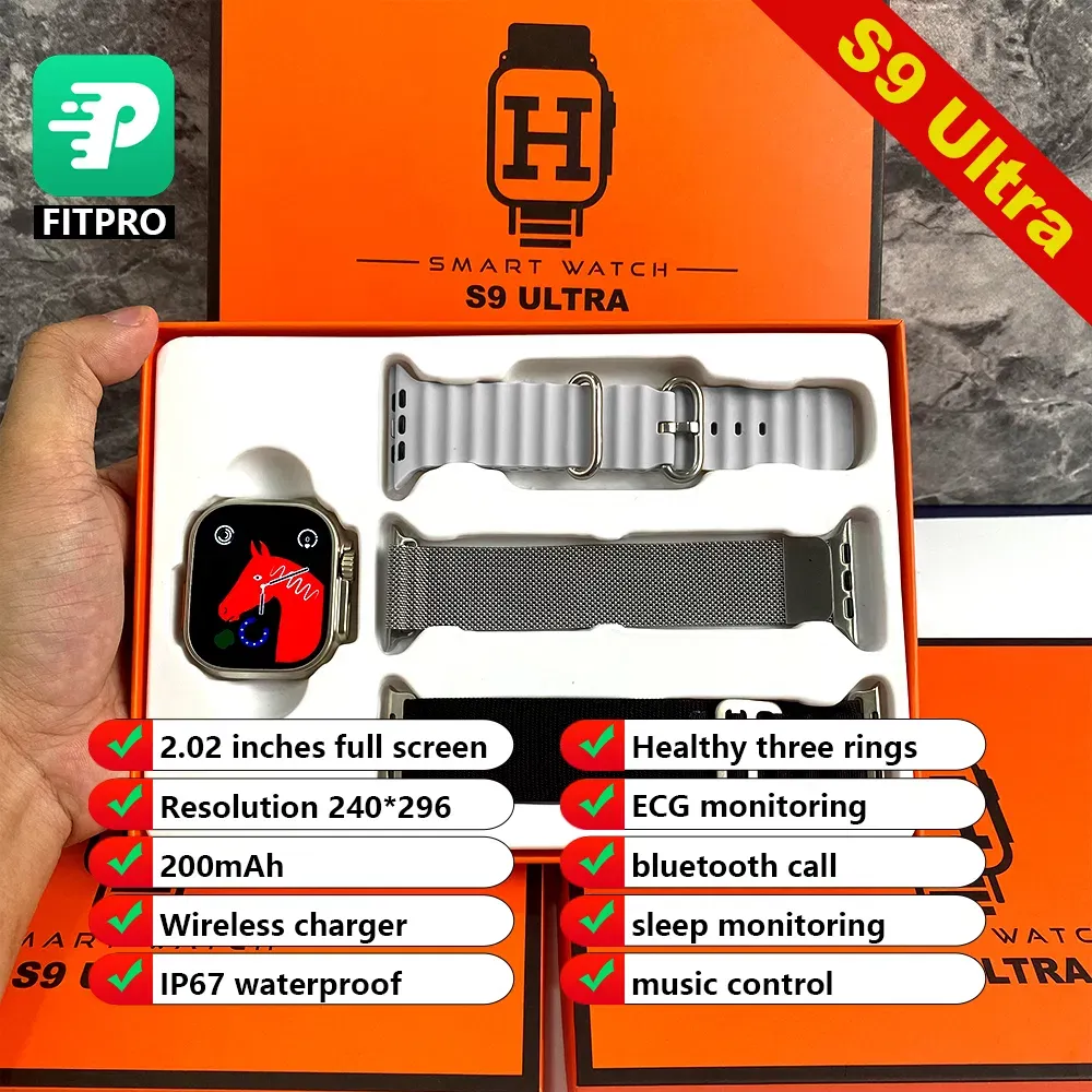 High Quality Factory Price Smart Gift Watches for S9 Ultra Sports Pedometer 1.75 Inch 3PCS Straps Wireless Charger Health Smart Watch
