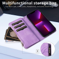 Wallet Case for Samsung Galaxy S22+ Plus 5G SM-S906, Splicing PU Leather Flip Wallet Zipper Purse Case 9 Card Slots with Wrist Strap, Purple. 