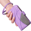Wallet Case for Samsung Galaxy S22+ Plus 5G SM-S906, Splicing PU Leather Flip Wallet Zipper Purse Case 9 Card Slots with Wrist Strap, Purple. 