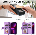 Wallet Case for Samsung Galaxy S22+ Plus 5G SM-S906, Splicing PU Leather Flip Wallet Zipper Purse Case 9 Card Slots with Wrist Strap, Purple. 