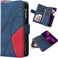 Wallet Case for Samsung Galaxy S22+ Plus 5G SM-S906, Splicing PU Leather Flip Wallet Zipper Purse Case 9 Card Slots with Wrist Strap, Purple. 