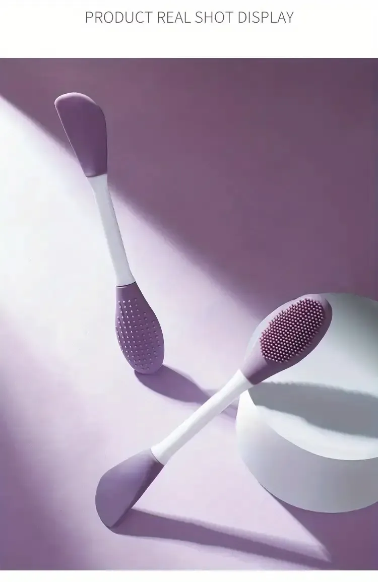 1pc purple silicone double head mask brush silicone face wash brush mud film special scraper applicator facial cleansing brush cleaning tool details 6