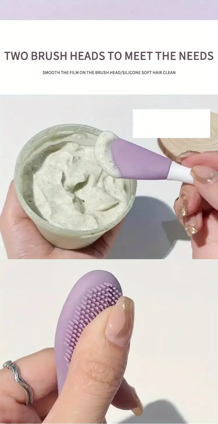 1pc purple silicone double head mask brush silicone face wash brush mud film special scraper applicator facial cleansing brush cleaning tool details 2