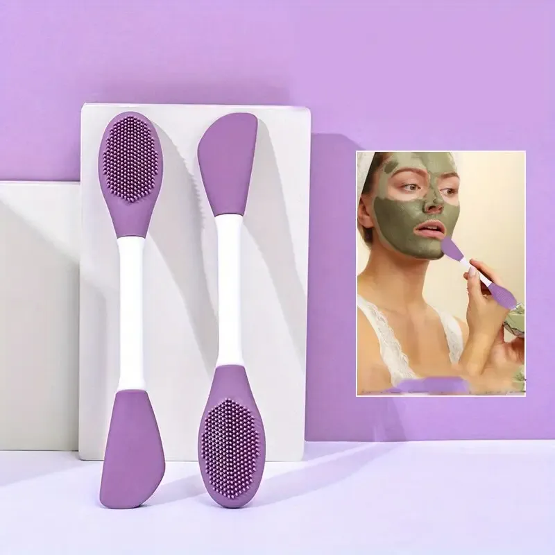 1pc purple silicone double head mask brush silicone face wash brush mud film special scraper applicator facial cleansing brush cleaning tool details 0