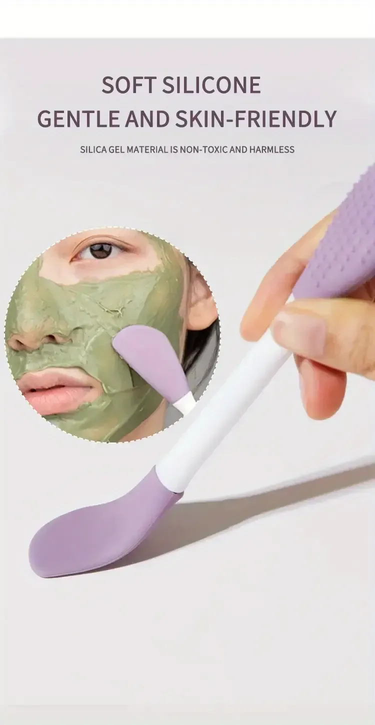 1pc purple silicone double head mask brush silicone face wash brush mud film special scraper applicator facial cleansing brush cleaning tool details 3