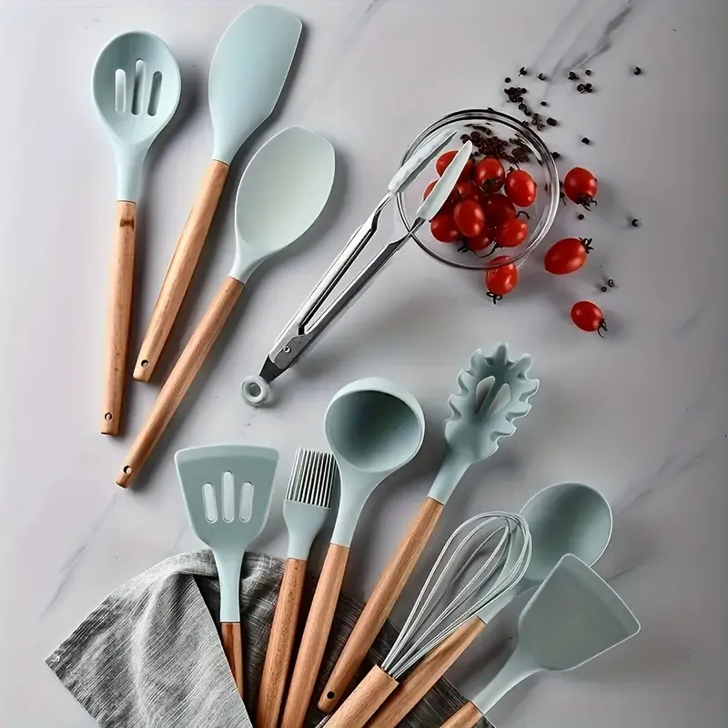 12pcs Silicone Cooking Utensils Set Non-stick Cookware Heat Resistant  BPA-Free Kitchen Tools Set With Wooden Handle And Holder Storager Bucket |  Daraz.pk