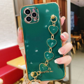 For iPhone 11 Pro Back Cover + Love Heart Bracelet Luxury Glossy Shiny Plating Bumper Ladies Case Soft Silicone Protective Phone Cases. 