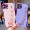 For iPhone 11 Pro Back Cover + Love Heart Bracelet Luxury Glossy Shiny Plating Bumper Ladies Case Soft Silicone Protective Phone Cases. 