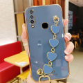 For Vivo Y17 Back Cover with Love Heart Chain Wrist Strap Fashion Bracelet Shiny Plating Bumper Protective Case Silicone Shockproof Mobile Phone Cases. 