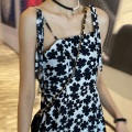 IELGY spice girl sweet and cool style black floral hanging dress for women. 
