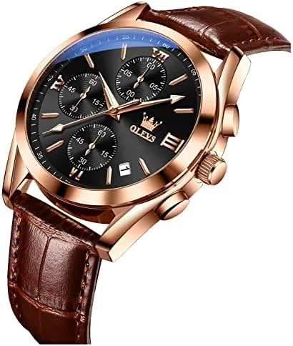 OLEVS Mens Brown Leather Watches Fashion Sport Chronograph Rose Gold  Waterproof Analog Quartz Date Male Wrist Watch, Rose-black,  Chronograph,Quartz Movement: Buy Online at Best Price in UAE - Amazon.ae