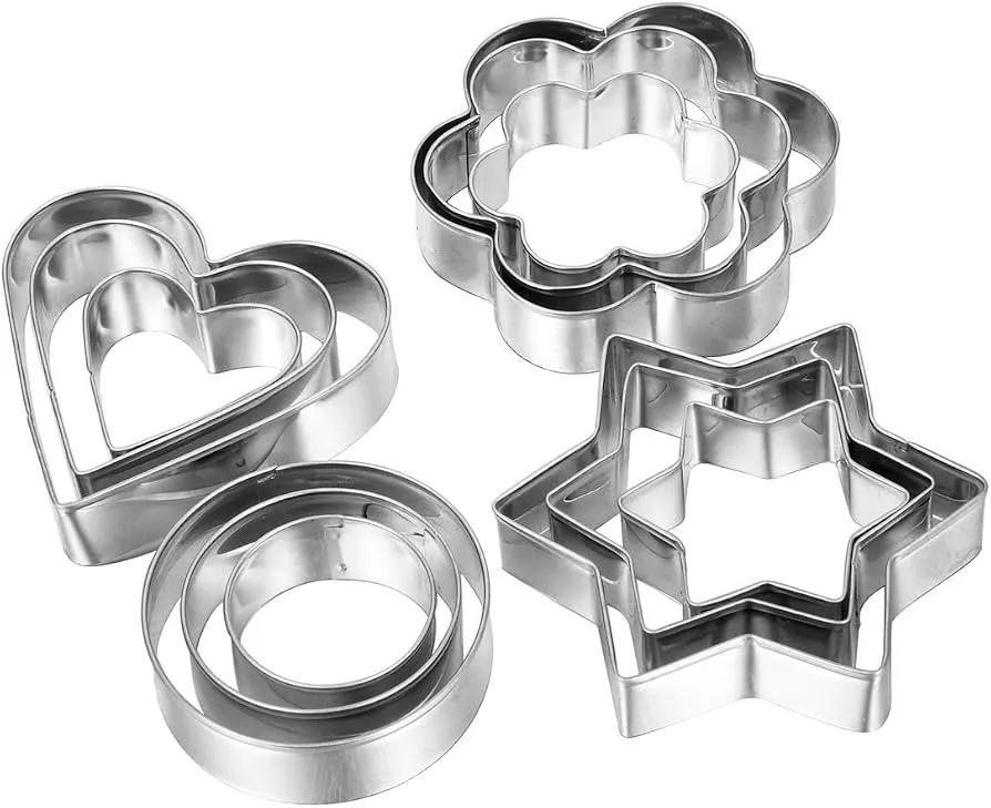 Buy 12 Piece Stainless Steel Cookie Cutter, Metal Cake Vegetable Fruit Biscuit  Cutters Molds Set, Hearts Flowers Stars Round Shape, Silver Online at Low  Prices in India - Amazon.in