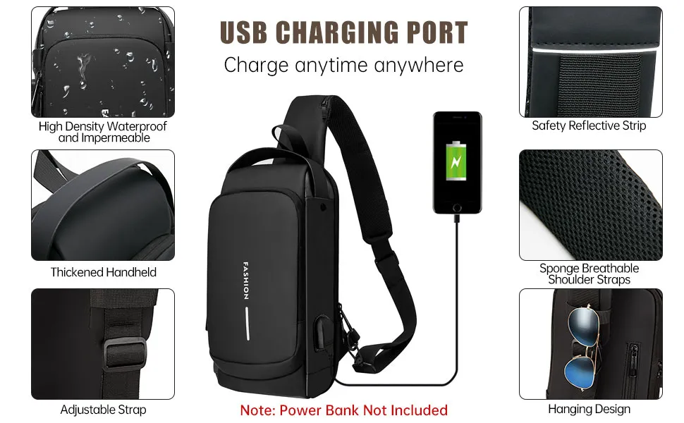 crossbody sling bags for men women anti theft with usb port