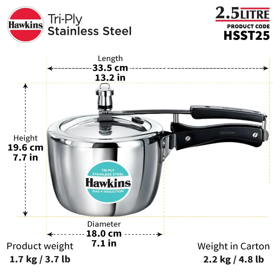 Hawkins Triply Stainless Steel Pressure Cooker, Inner Lid Cooker