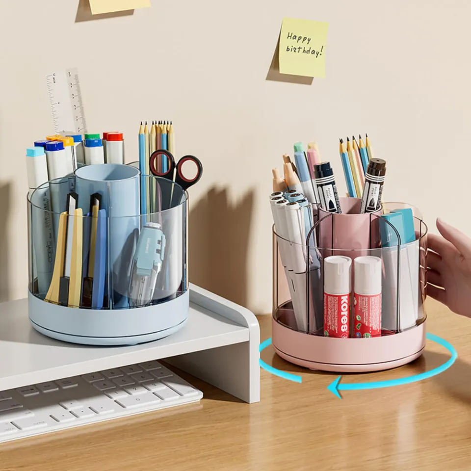 Degree Rotation pen holder, Slots Pencil Holder for Desk, desk