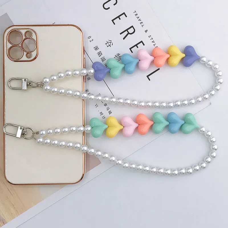 Cute Beaded Phone Wrist Strap Lanyard - Aesthetic Candy Hearts Charm For Women