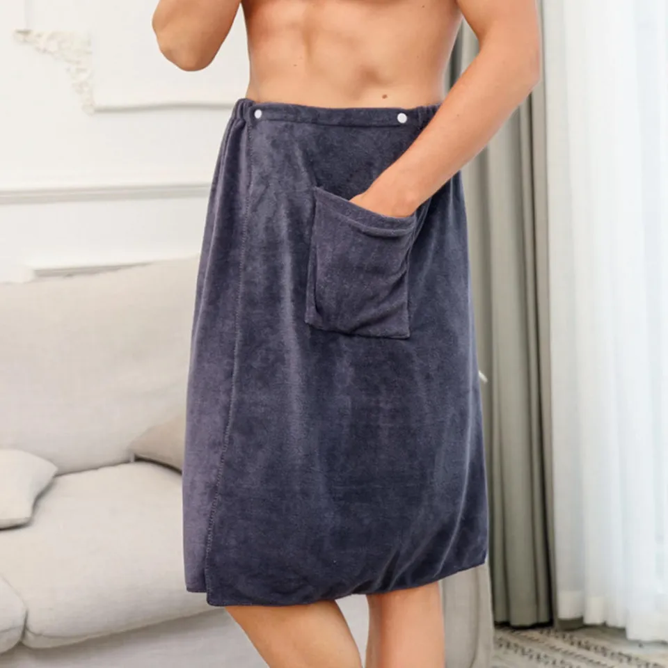 Mens Towel Wrap Wearable Towel Bath And Shower Wrap Pocket Towel
