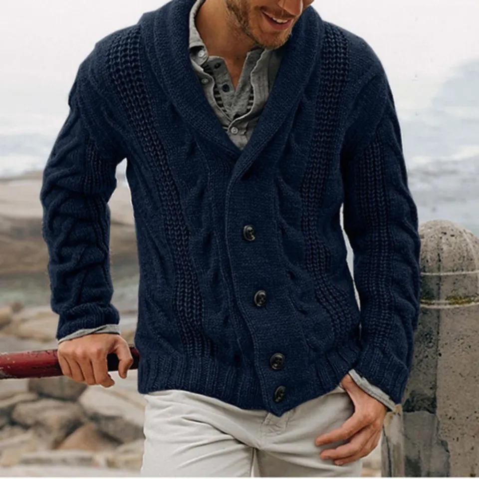 Versatile Men's cardigan Fashionable Thick Cozy Shawl collar