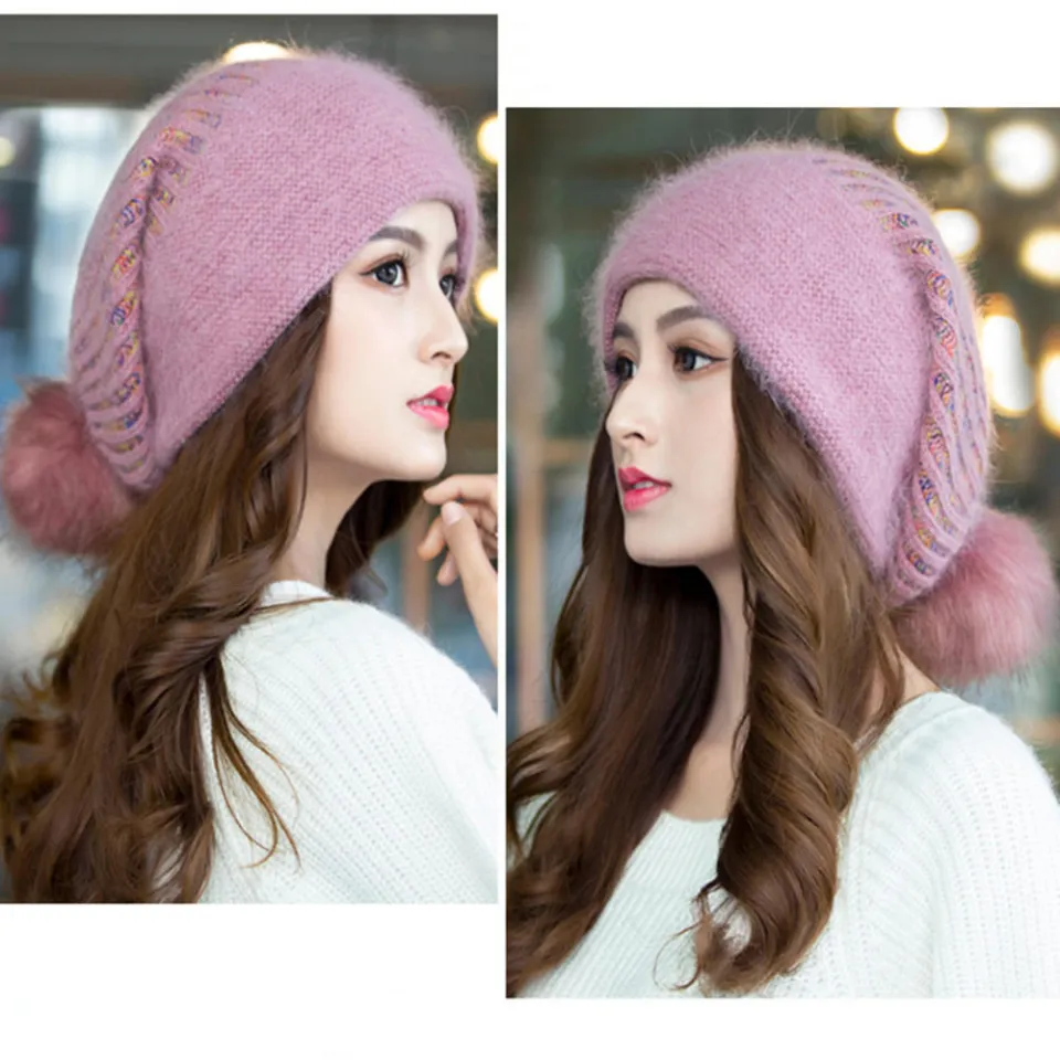 Warm Winter hat Cozy Woolen Knitted Female Korean hat Velvet