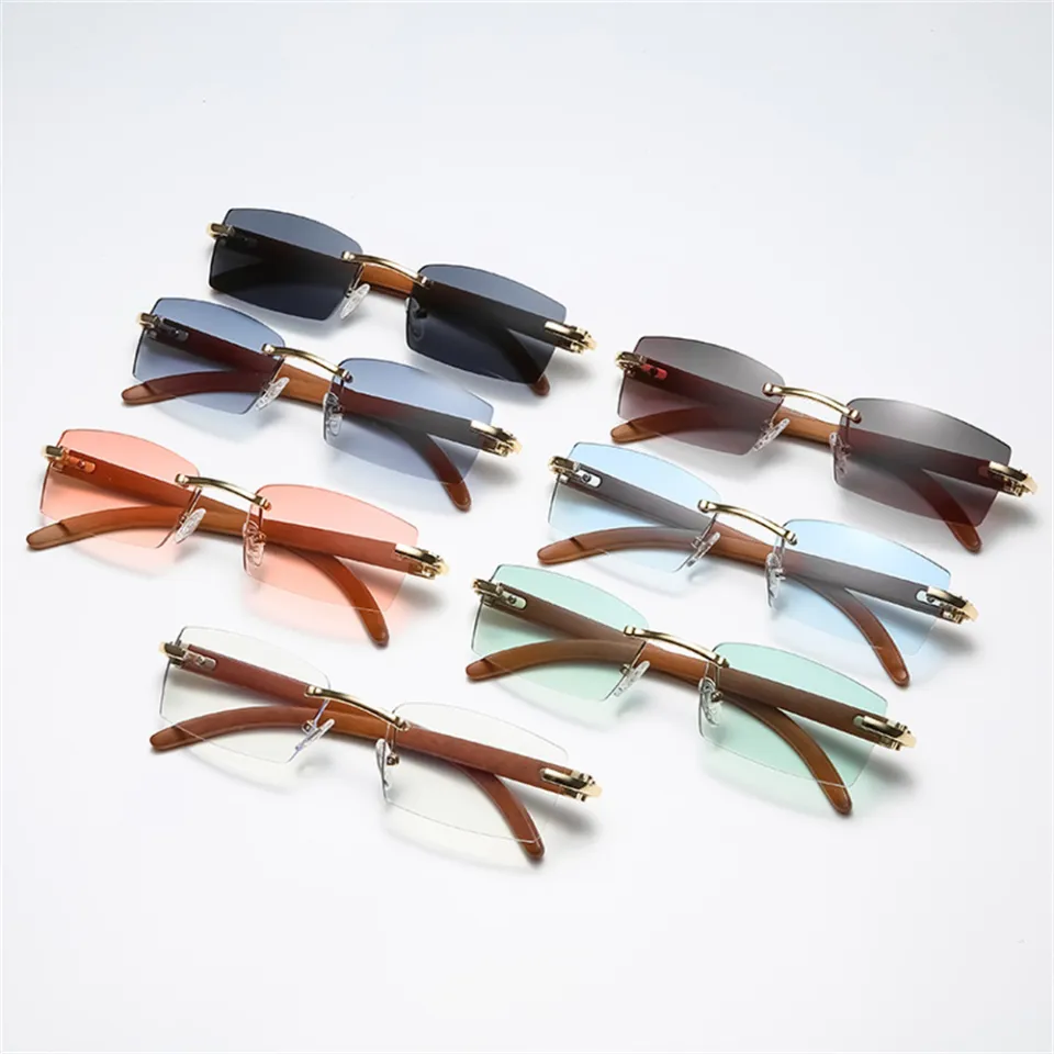 Rectangle Fashion Rimless Sunglasses For Women Men Gangster 90s