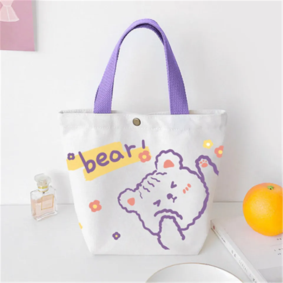 26 21cm Cotton handbag Adorable Bear shape Canvas Mini tote bags Lovely design Eco Friendly Cute bear decoration for Daily use Casual outings Women s fashion accessory Gift for girls Lunch bag for Dar...