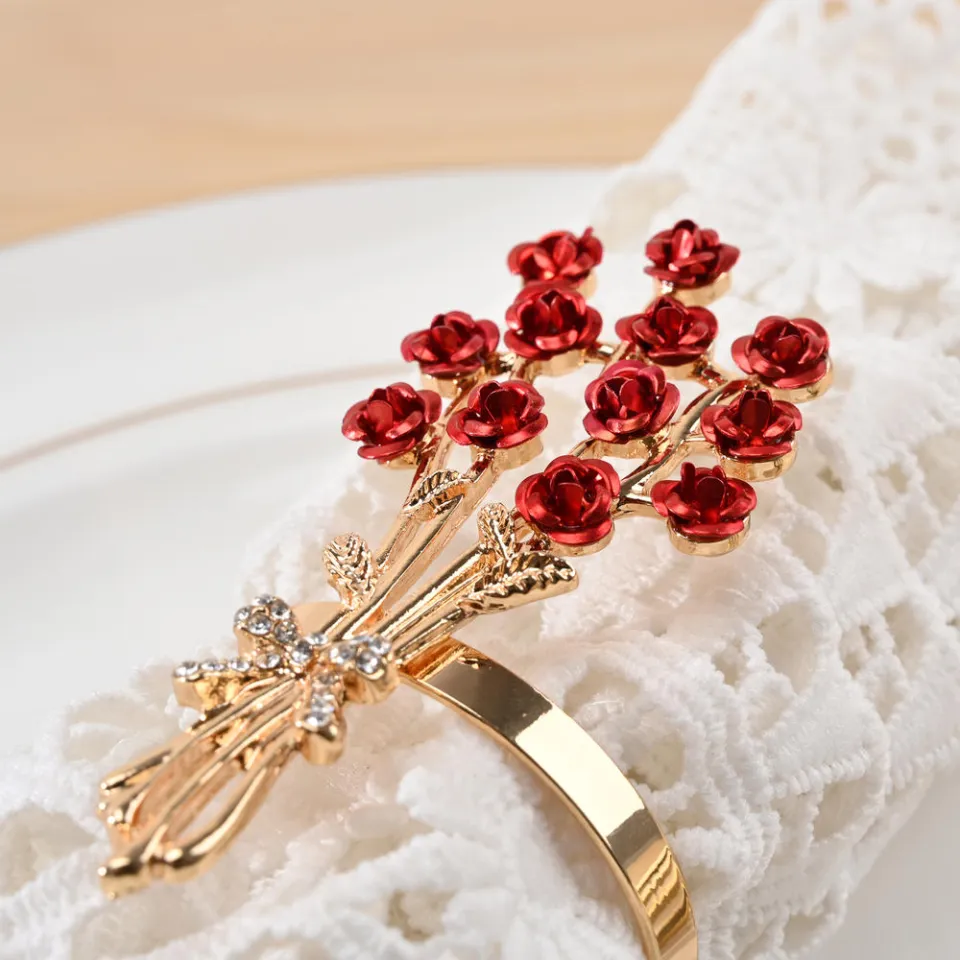 Rose Flower Napkin Buckle Red Rose Metal Napkin Rings Wedding
