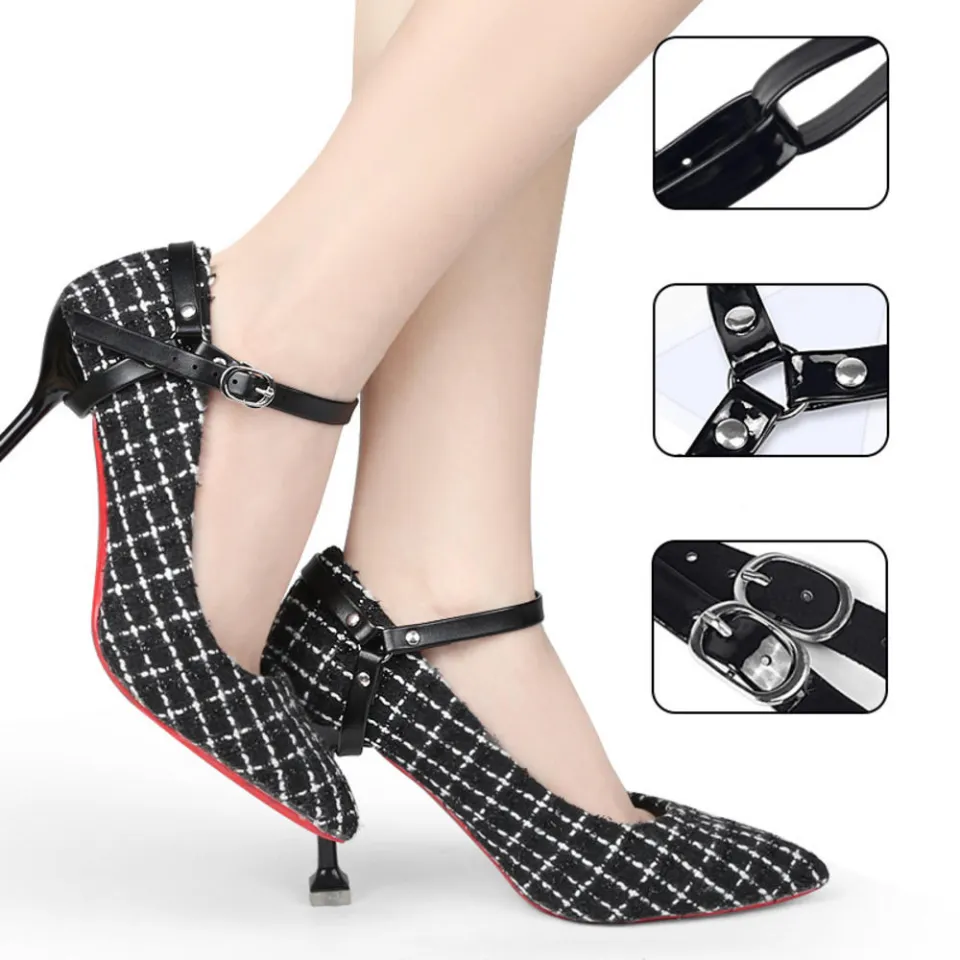 Heels Black Shoe Belt Ankle Strap Women's Black Detachable Laces