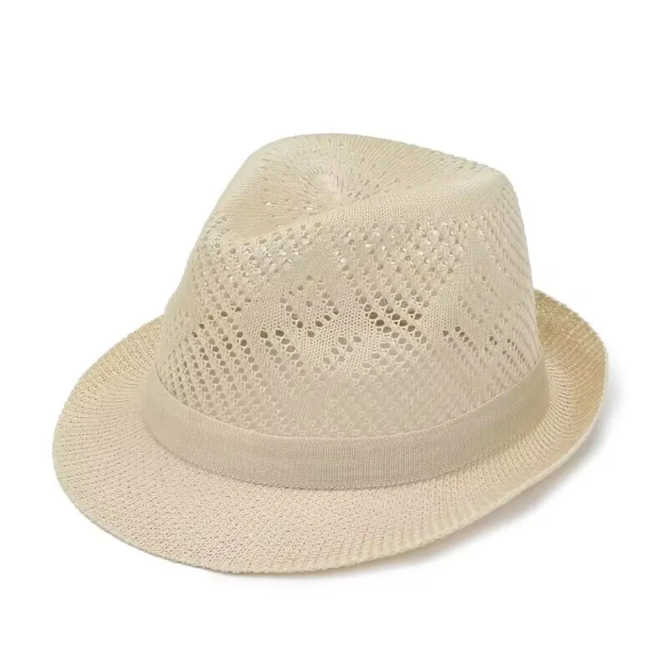 Men Straw Hat Summer Shade Unisex Hollow Out Beach Hat Jazz Cap Breathable  Outdoor Sun Protection Solid Color