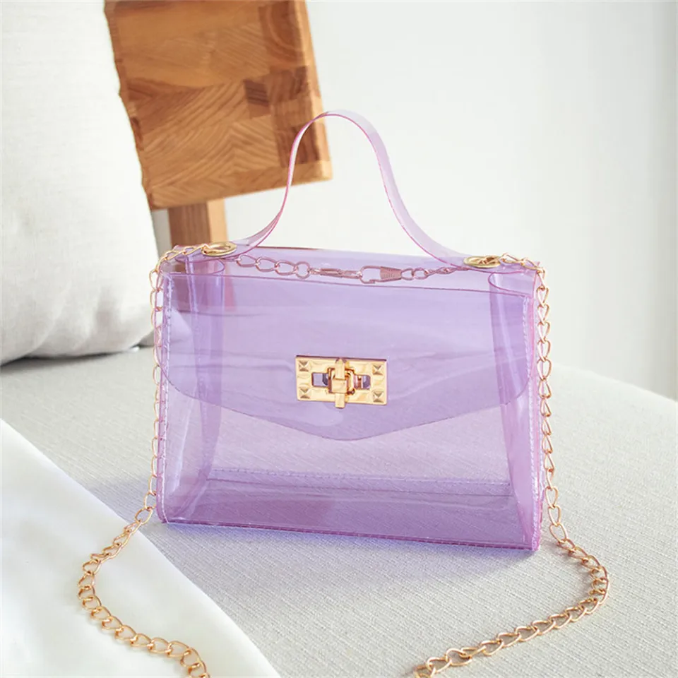 PVC material Fashion bag Chic Pillow shape Jelly color Transparent