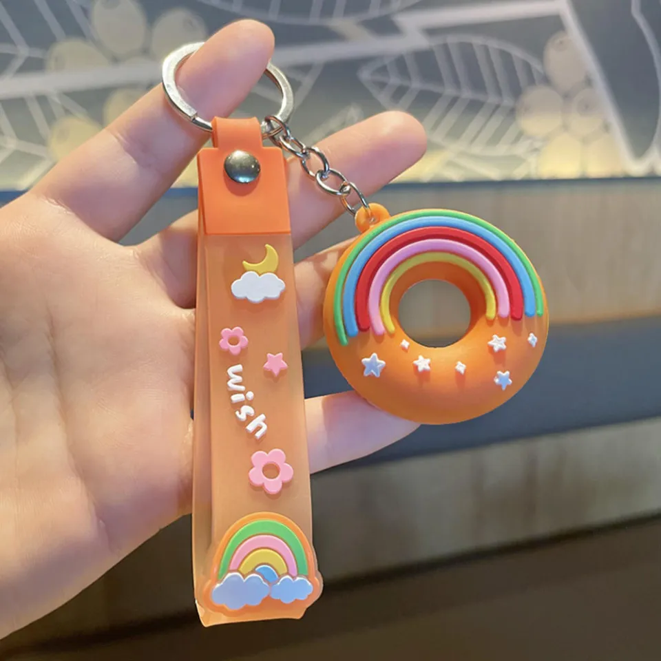 New Food Donut PVC Keychain For Women Men Cute Backpack Pendant