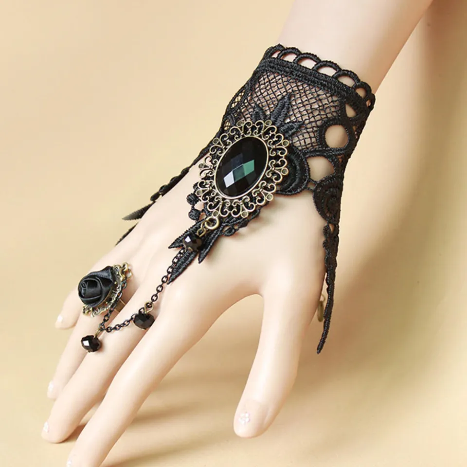 WUSJCOF Gants Gothiques Steampunk Femme - Bracelets Victorien Rétro Avec Dentelle - Accessoires Halloween Mariage