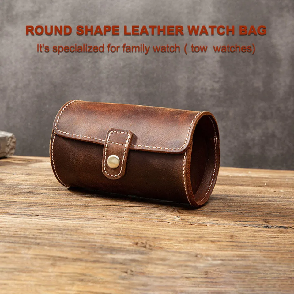 Portable Watch Box Stylish Leather Protective Watch Roll Bag Round