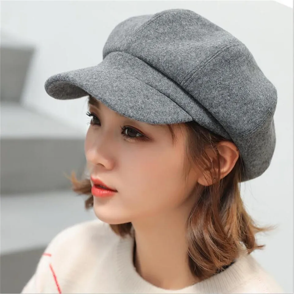 Octagonal shape Newsboy cap Versatile Solid color Plain design