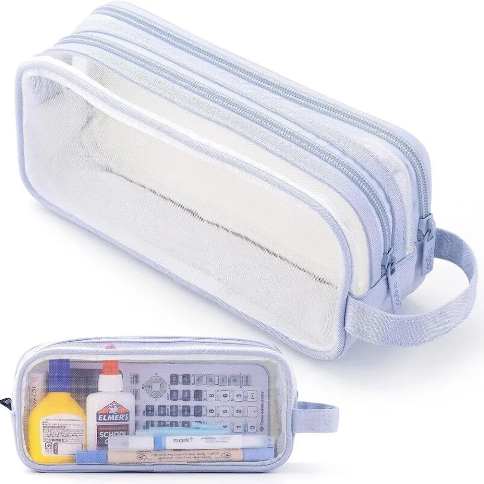 Compartment Pen Bag Large Grid Mesh Pencil Case Compartment